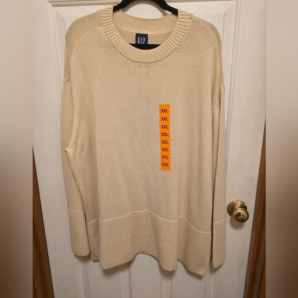 GAP Crewneck 24/7 Split Hem Sweater in Light Beige Size XXL New With Tags